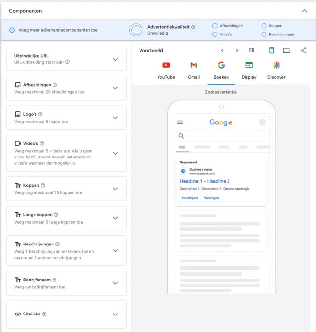 Performance max assets menu Performance max assets menu