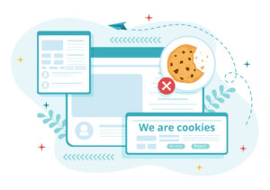 Illustratie van een cookie consent-banner op een website, met een cookie-icoon en opties om cookies te accepteren of te weigeren.
